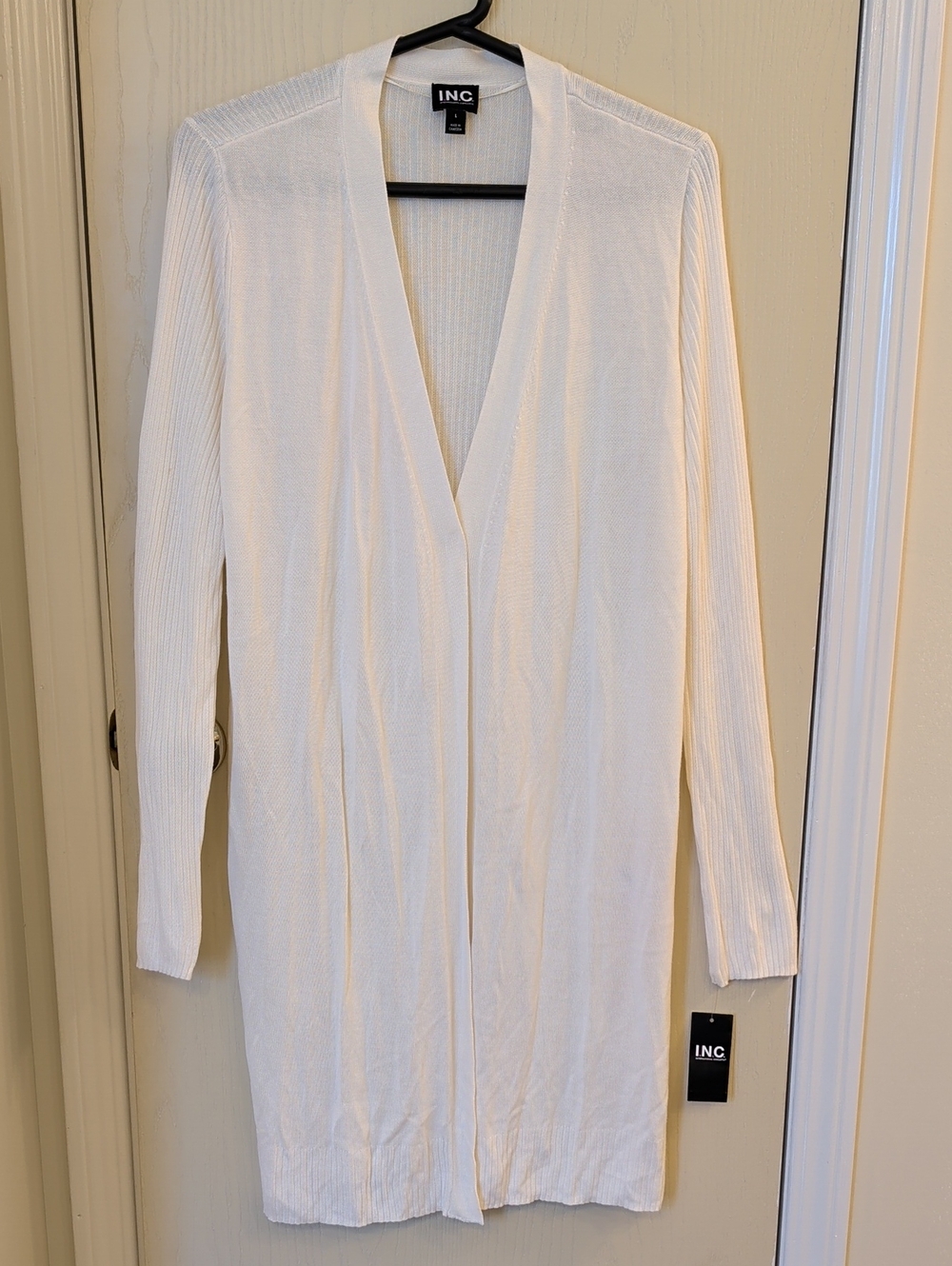 INC Int’l Concepts Cream Longline Cardigan Size L NWT Lightweight Rayon Duster - Picture 3 of 13